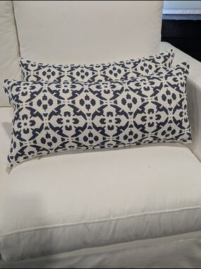 Decorative Navy and White Patterned Lumbar Pillow - Home Accents
